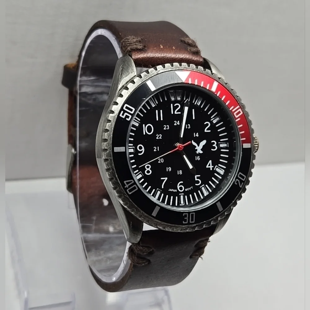 American Eagle Outfitters Men Sport Brown Leather 42mm Quartz Watch 7 1/2